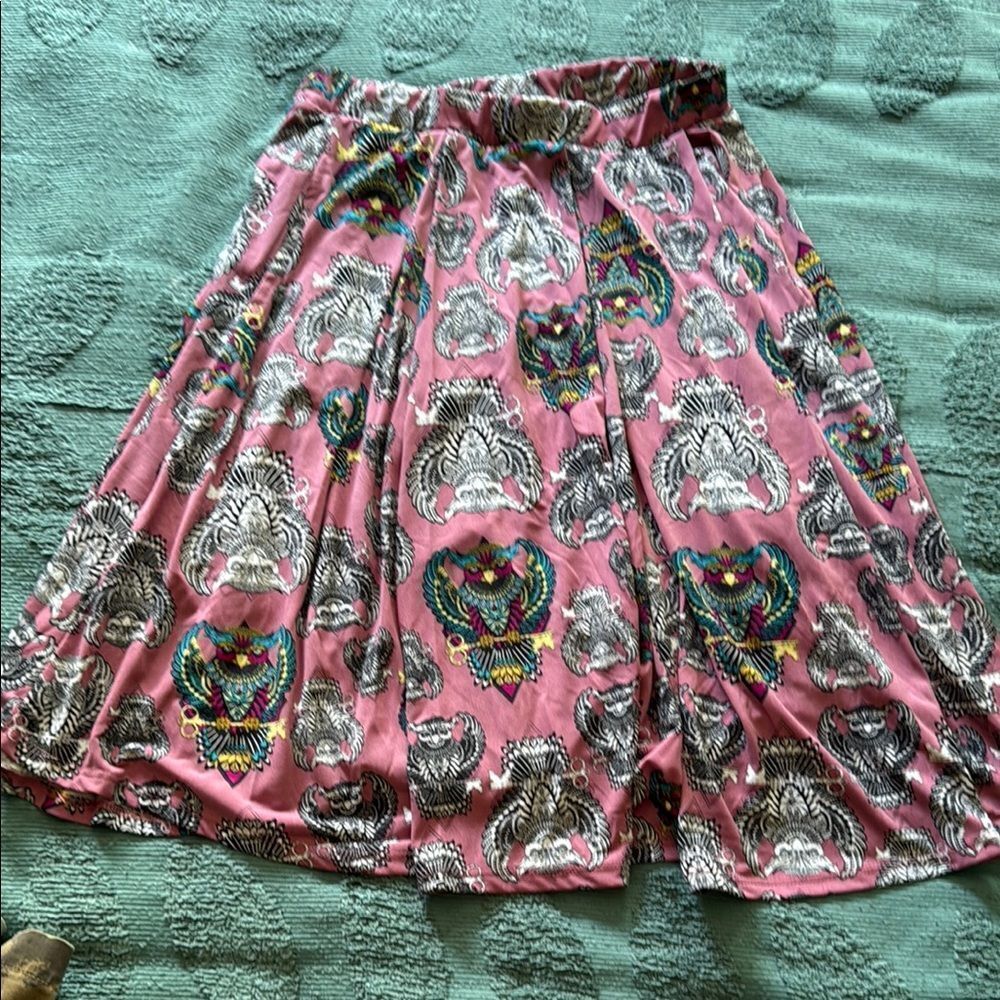 Lularoe Mauve Flowy Stretch Midi Skirt With Owls Size M